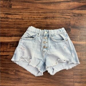 Zara Light Blue Distressed Button-Fly Denim Shorts